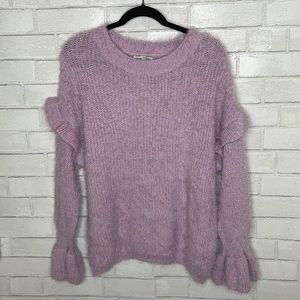 Woven Heart Purple Eyelash Fuzzy Ruffled Sweater